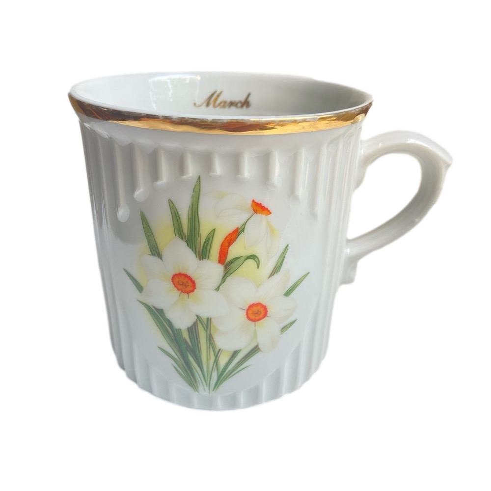 Original Bohemia March Jonquil porcelain coffee tea mug with gold trim vintage